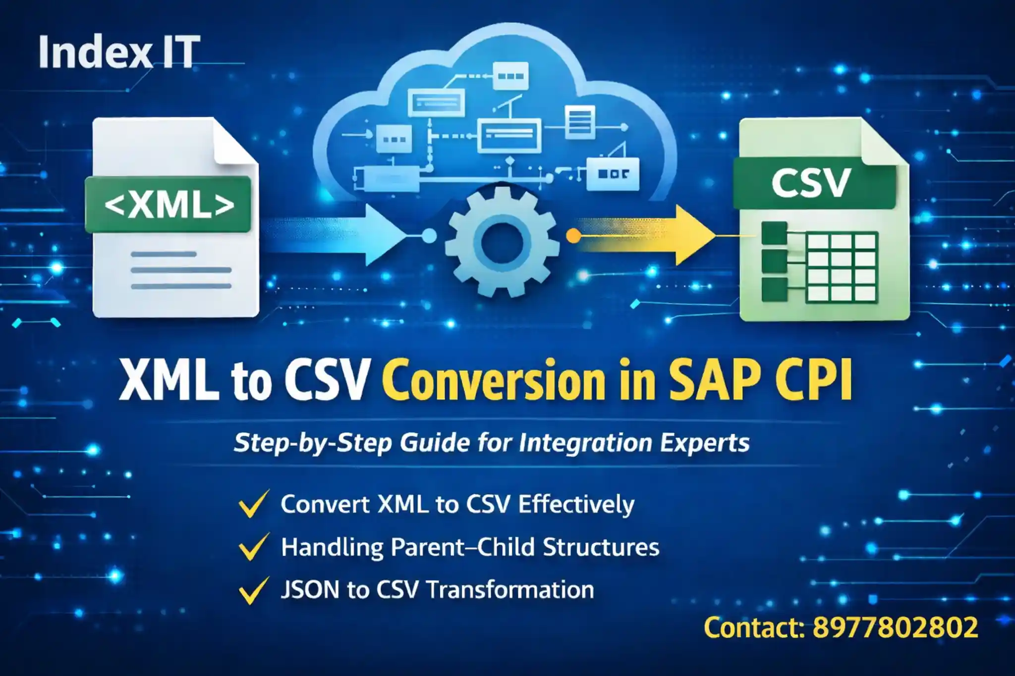 SAP CPI XML to CSV conversion step-by-step guide showing XML to CSV transformation flow in SAP Cloud Platform Integration