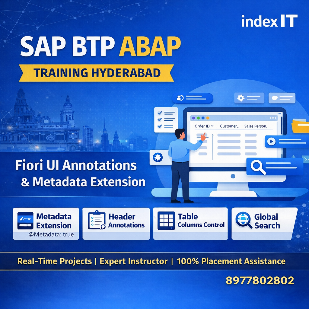 SAP BTP ABAP training Hyderabad Fiori UI annotations metadata extension tutorial