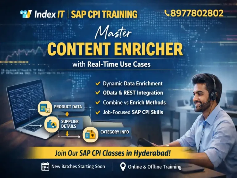 SAP CPI Content Enricher training in Hyderabad by Index IT with real-time use cases and contact number 8977802802