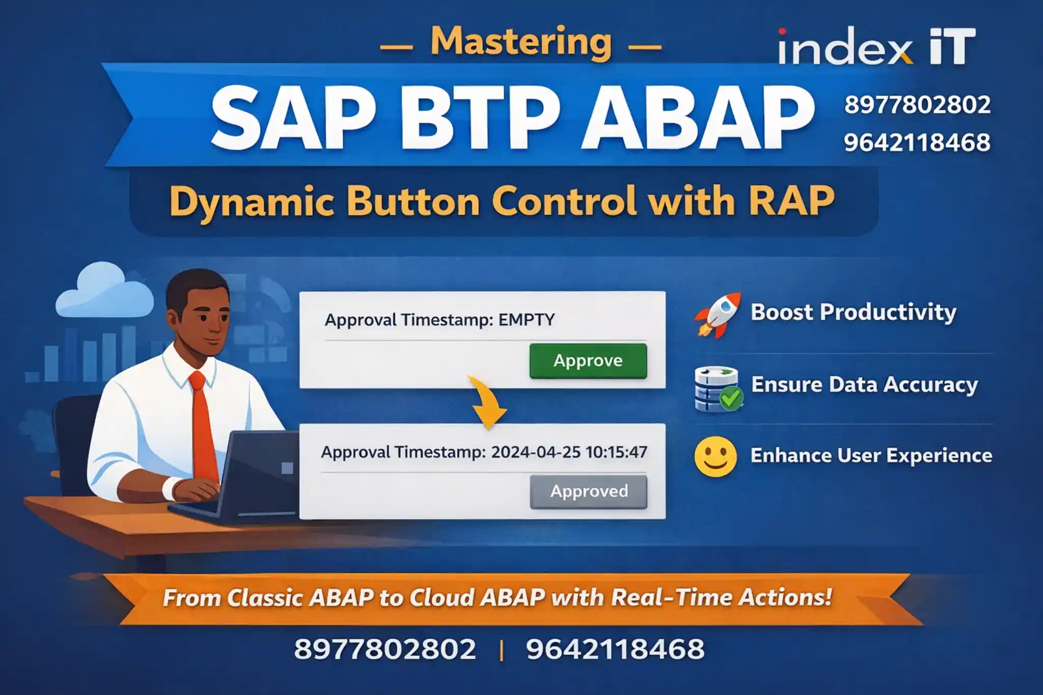 SAP BTP ABAP dynamic button control using RAP with approval timestamp example
