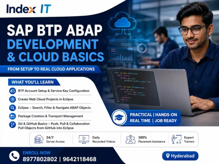 SAP BTP ABAP training session showing Eclipse ADT abapGit repository linked to a GitHub repository